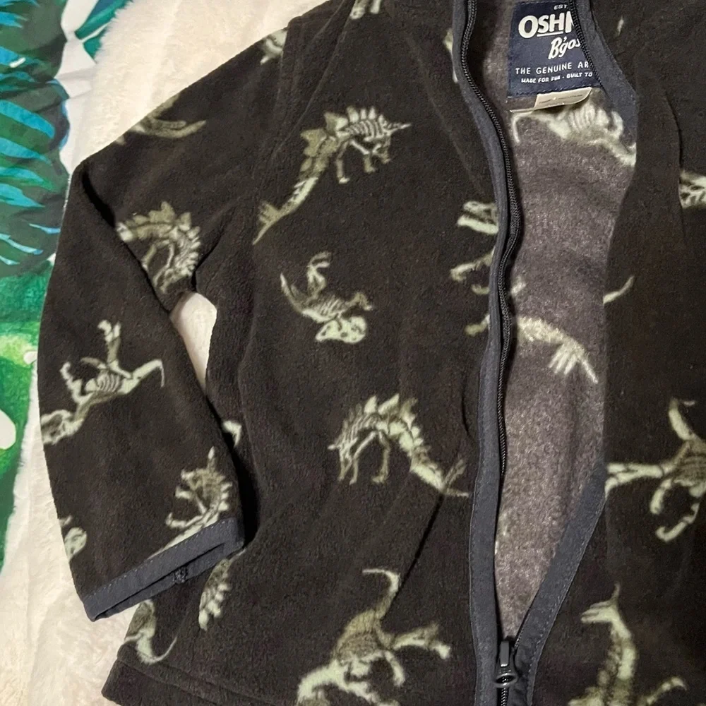 EUC OshKosh Baby Toddler 24M Grey Brown Dino Zip Fleece Lightweight Zip Jacket